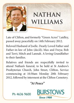 Burstows Funeral Notice Example.